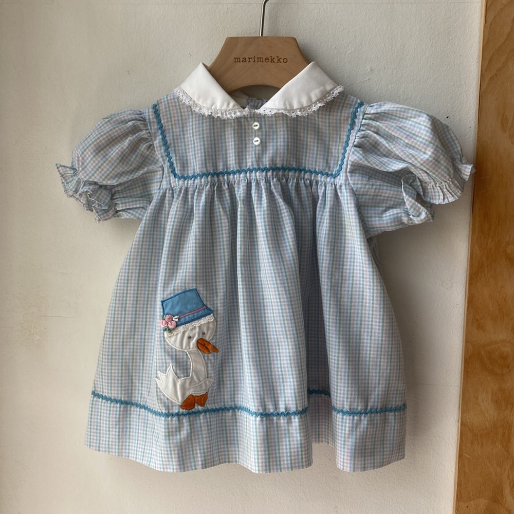 Vintage check dress with goose duck applique size 12 months 80s 90s - Picture 12 of 12